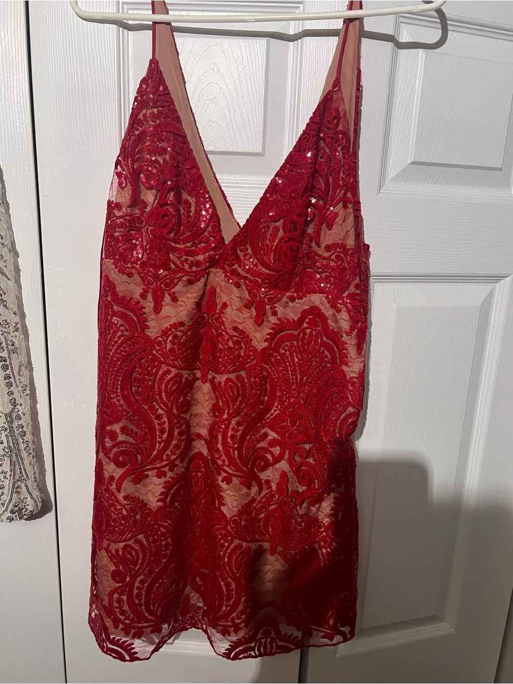 Free People Red Lace V-Neck Slip Dress